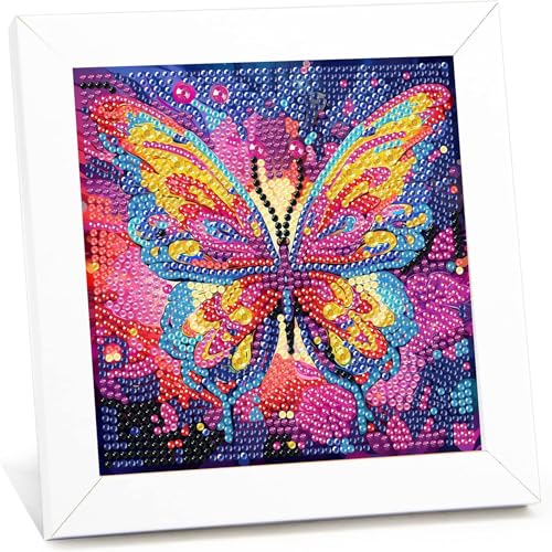 Schmetterling Diamond Painting Kinder mit Rahmen-Diamant Painting Bilder Schmetterlings, Tiere Diamond Painting Kinder ab 4-6-8-10 Jahre Arts Craft für Home Wand Decor (17,5x17,5cm) von Giahism