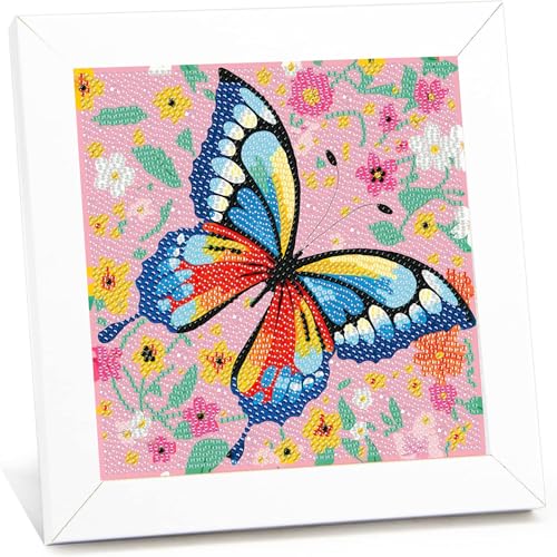 Schmetterling Diamond Painting Kinder mit Rahmen-Diamant Painting Bilder Schmetterlings, Tiere Diamond Painting Kinder ab 4 6 8 10 Jahre Arts Craft für Home Wand Decor (17,5x17,5cm) von Giahism