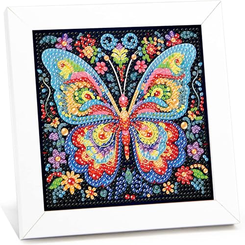Schmetterling Diamond Painting Kinder mit Rahmen-Diamant Painting Bilder Schmetterlings, Tiere Diamond Painting Kinder ab 4-6-8-10 Jahre Arts Craft für Home Wand Decor (17,5x17,5cm) von Giahism