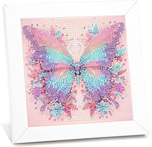 Schmetterlings Diamond Painting Kinder Mit Rahmen, Diamant Painting Bilder Schmetterling, Diamond Painting Kinder ab 4-6-8 Jahre, Diamant Bilder Arts Craft für Home Wand Decor(17,5x17,5cm) von Giahism