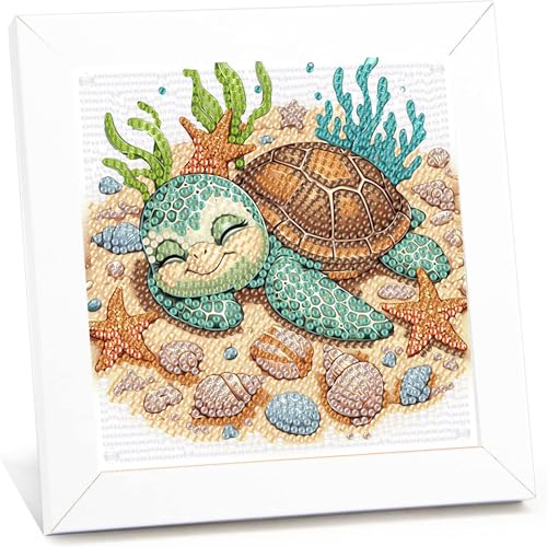 Seeschildkröte Diamond Painting Kinder mit Rahmen-Diamant Painting Bilder Schildkröten, Tiere Diamond Painting Kinder ab 4-6-8-10 Jahre Arts Craft für Home Wand Decor (17,5x17,5cm) von Giahism