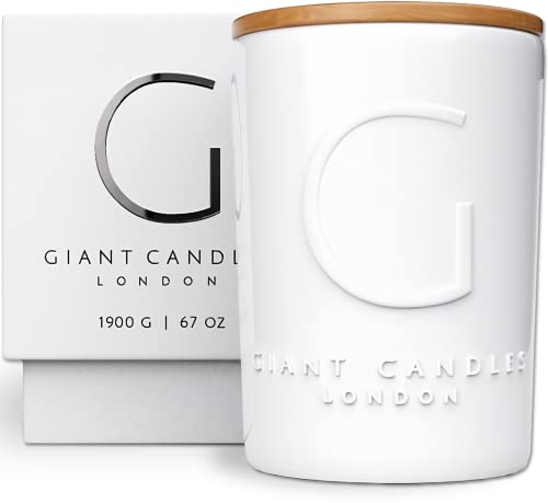 GIANT CANDLES London | 200 Stunden | 1.900 g XXL Keramik Duftkerze | 4 Dochte | Geschenkbox | 100% natürliches veganes Sojawachs | von Giant Organics | Extra große XL Big Candle | Duft: Silver Linen von Giant Candles