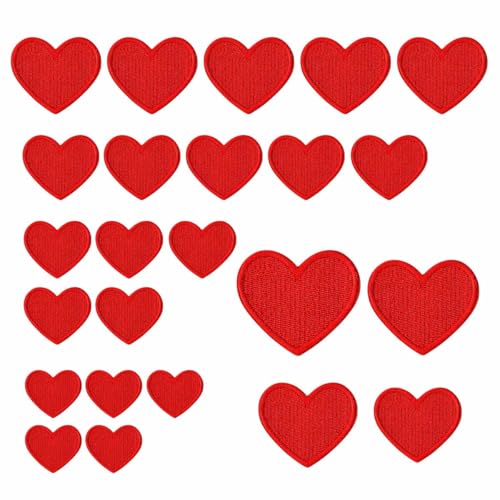 GiantGo 24er Set Herz Bügelpatches, Aufbügelbare Patches in Rot, Stickerei Flicken für Kleidung, DIY Applikationen für Textilien, Jeans, T-Shirts und Kinderkleidung von GiantGo