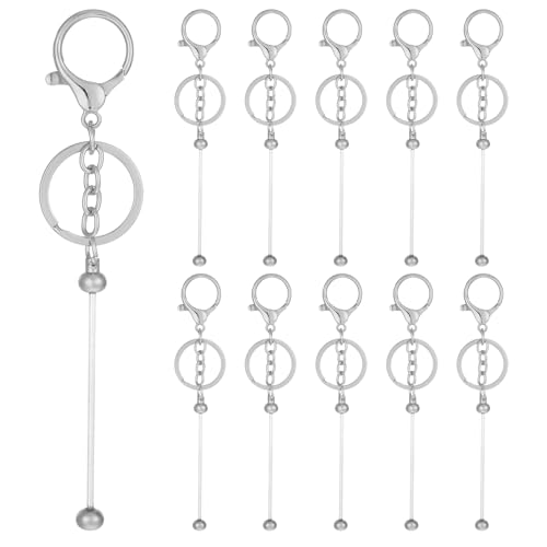 Giantree 10 x Perlenschlüssel-Barren, Metall, blanko, mit Perlen, Schlüsselanhänger-Set für DIY-Geschenk (Silber) von Giantree