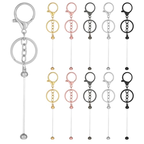 Giantree 10 x Perlenschlüssel-Barren, Metall, blanko, mit Perlen, Schlüsselanhänger-Set für DIY-Geschenke (5 Farben) von Giantree