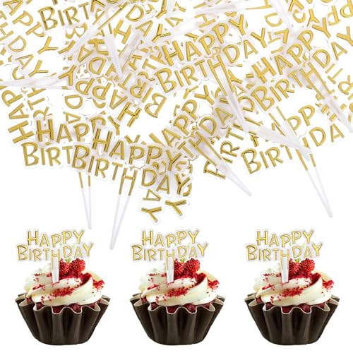Giantree 100 Stück Happy Birthday Cupcake Toppers, Wiederverwendbar Cake Topper Geburtstag Kuchendeko Geburtstag DIY-Kucheneinsatz Dekorationszubehör Muffin Deko für Party Cupcake Dekorationen (Gold) Giantree 100 Stück Happy Birthday Cupcake Toppers, Wiederverwendbar Cake Topper Geburtstag Kuchendeko Geburtstag DIY-Kucheneinsatz Dekorationszubehör Muffin Deko für Party Cupcake Dekorationen (Gold) von Giantree
