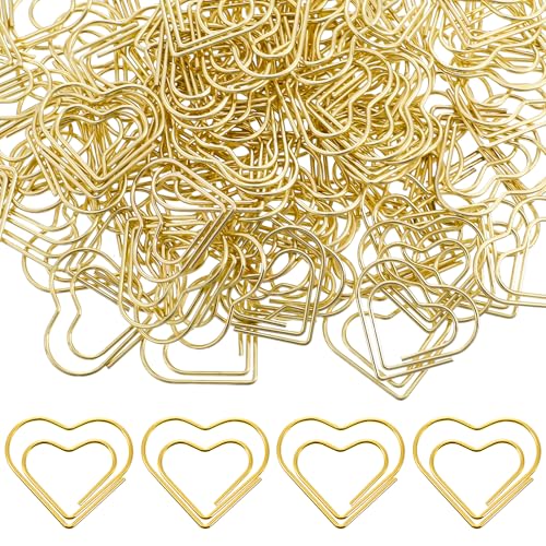 Giantree 120 goldene herzförmige Büroklammern, niedliche herzförmige Büroklammern, Mini-Metall-Clip, Papierklammer, Edelstahl-Papierklammer, geeignet für Dokumente, Notizen, Hochzeitsdekorationen von Giantree