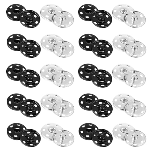 Giantree 20 Sätze Annähen Druckknöpfe aus Metall, 21mm Druckknöpfe zum Annähen, Druckknöpfes Schwarz Silber für Kleidung und Stoffe Nähen Geldbeutel Handtasche DIY (21mm) von Giantree