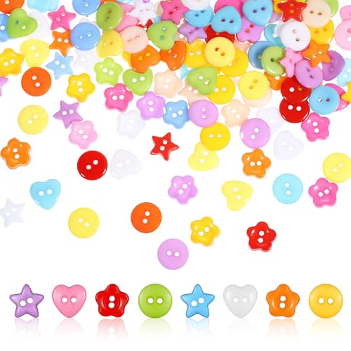 Giantree 200 Stück Bunte Knöpfe, Liebes Knopf Bunt Knöpfe zum Annähen Herz Buttons Verschiedenen Formen Knopf 2 Löcher Kinderknöpfe für DIY Basteln Handwerk Scrapbooking Painting und Dekorieren. von Giantree