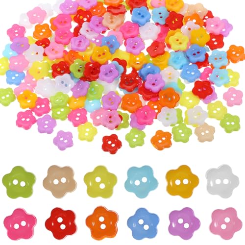 Giantree 200 Stück Bunte Knöpfe Zum Basteln, Blume Knopf 15mm Kinder Knöpfe Plastikknöpfe Zum Annähen 2 Löcher Nähen Knöpf Für DIY Basteln Handwerk Scrapbooking Painting Strickjacke Und Dekorieren von Giantree