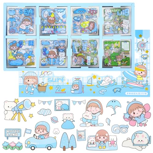 Giantree 200 Stück Cartoon Aufkleber,PET Transparent Aufkleber Cute Aufkleber Kawaii Sticker Niedliche Aufkleber Kawaii Scrapbook Aufkleber Niedliches Mädchen Aufkleber für Journal DIY-Kunsthandwerk von Giantree