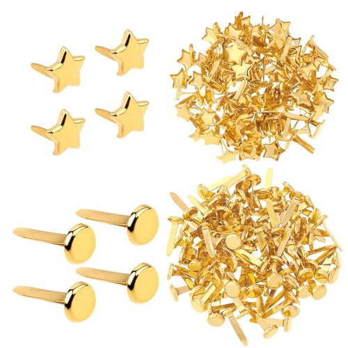 Giantree 200 Stück Mini Brads Musterbeutelklammern, Gold Musterklammern Scrapbooking Brads Muster-Clips rundkopfklammern Für Schule Büro Papier Briefklammern Basteln Handwerk DIY von Giantree