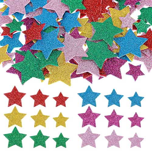 Giantree 270 Stück Sterne Moosgummi Sticker, Sterne sticker Glitzersticker Selbstklebend Stern Glitzer sticker für Kunsthandwerk Sammelalben DIY Dekoration, Bunte (3 Größe) von Giantree
