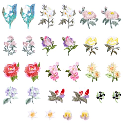 Giantree 28 Stück Blumen Patches Zum Aufbügeln, Blumen Bestickte Aufnäher Aufbügeln Bestickte Aufbügler Flicken Zum Aufbügler Hochwertige Flicken Bügelpatches Für Hut Jeans DIY Zubehör von Giantree