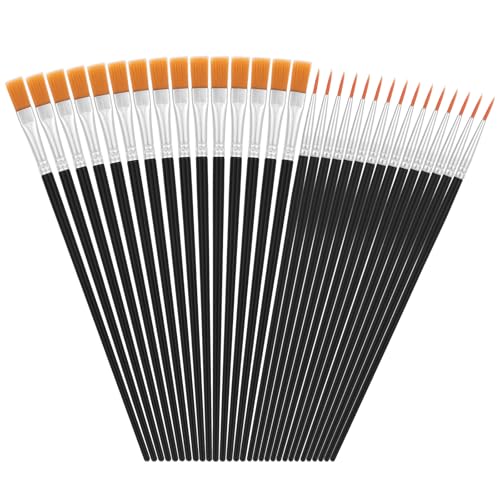 Giantree 30 Stück Künstlerpinsel, 15 Runde Pinsel und 15 Flache Pinsel, Pinselset Acrylfarben Aquarellpinsel für Körper Gesicht Felsen Leinwand zum Zeichnen Basteln Kinder und Erwachsene (Schwarz) von Giantree