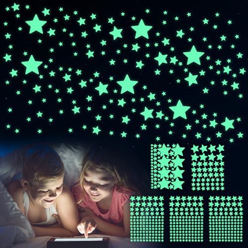 Giantree 469 Stück Leuchtsterne Wandsticker Kinderzimmer, Sternenhimmel Leuchtsticker DIY Leuchtende Wandtattoo für Decke und Wand, Fluoreszierende Aufkleber von Giantree