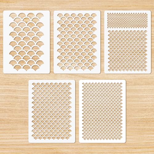 Giantree 5 Stück Malerei Zeichenschablonen, Fischschuppen Schablonen, Kunststoff Malvorlage Wiederverwendbar DIY Kunst Mal Vorlagen für Make-up Schablonen Malerei Backen Handwerk Wand Möbel von Giantree