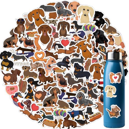Giantree 60 Stück niedliche Dackel-Hunde-Aufkleber,PVC wasserdichte Wurst-Haustier-Hunde-Aufkleber für Hundeliebhaber Geschenk Handyhülle Laptop Scrapbook, Skateboard, Helm, Hundehaus-Dekoration von Giantree