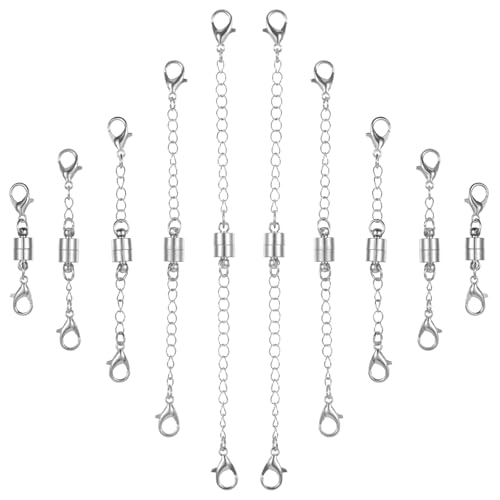 Giantree Halsketten-Verlängerung, silberfarben, mit doppeltem Karabinerverschluss, verstellbare Kettenverlängerungen für Halsketten, Armbänder, mehrere Größen für Schmuckherstellung, 10 Stück von Giantree
