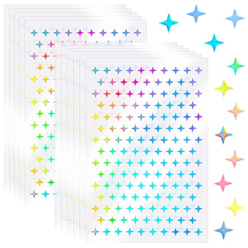 Giantree Mini Sterne Aufkleber, 1650 Stück (11 Blatt) Bunt Selbstklebend Sticker Sterne Kinder Belohnungssticker Scrapbook-Sterne Glitzer Sticker Kleine Sternaufkleber (Vierzackige Stern Farbe) von Giantree
