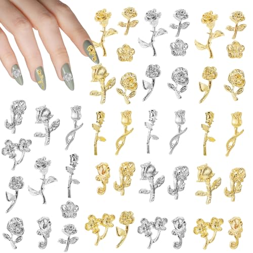 Giantree Rosen-Anhänger, 4 Stile, 3D-Blumen, Gold, Silber, Metalllegierung, romantische Edelsteine für Acrylnägel, Dekorationen, Bastelarbeiten, 44 Stück Giantree Rosen-Anhänger, 4 Stile, 3D-Blumen, Gold, Silber, Metalllegierung, romantische Edelsteine für Acrylnägel, Dekorationen, Bastelarbeiten, 44 Stück von Giantree