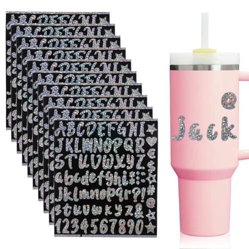 Giantree Vinyl Buchstaben Aufkleber, 10 Blätter Laser-Buchstabenaufkleber, Wasserfeste Glitzer-Buchstabenaufkleber Selbstklebende Zahlenaufkleber Bunte Sticker für Postfach Schilder DIY Scrapbooking von Giantree