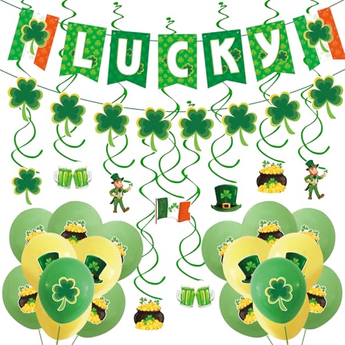 Gibocot 32 St. Patrick's Day Dekorationen, Glücksbanner Kleeblatt Girlande Irische Wimpelkette St. Patrick's Day Luftballons & hängende Folienwirbel für St. Patrick's Day Party Supplies Decke Wand Gibocot 32 St. Patrick's Day Dekorationen, Glücksbanner Kleeblatt Girlande Irische Wimpelkette St. Patrick's Day Luftballons & hängende Folienwirbel für St. Patrick's Day Party Supplies Decke Wand von Gibocot