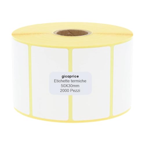 Thermoetiketten, weiß, 50 x 30 mm, Rolle mit 2000 Stück mit Kern von 40 mm, permanent, selbstklebend, kompatibel mit Thermodruckern Zebra und anderen - Marke Gicaprice (50 x 30, 1) von Gicaprice