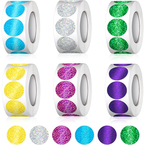 3000 Stück Glitzer Sticker, Sparkle Klebepunkte Bunt, 20mm Glitzer Aufkleber, Laser Bunte Belohnungssticker, Motivationssticker, Punkt Aufkleber Runde Etiketten für DIY Lehrer Klassenzimmer von Gicare