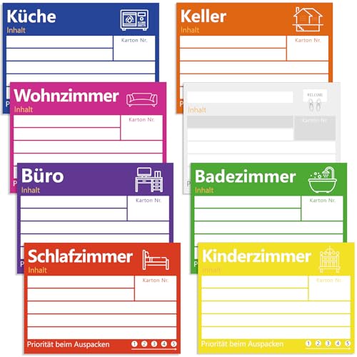 Große Umzugsetiketten im XL-Format-15x10cm, 80 Stück Umzugsaufkleber zum Beschriften von Umzugskartons, Bunte Etiketten Selbstklebend Sticker Universal Klebeetiketten für Übersicht beim Umzug-8 Farben Große Umzugsetiketten im XL-Format-15x10cm, 80 Stück Umzugsaufkleber zum Beschriften von Umzugskartons, Bunte Etiketten Selbstklebend Sticker Universal Klebeetiketten für Übersicht beim Umzug-8 Farben von Gicare