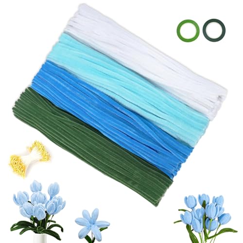 Pfeifenputzer zum Basteln, 400 Stück Pfeifenreiniger Blumen Set,4 Farben Pfeifenreiniger Blumen mit 20 Stück Blumendraht,Geschenkband,Geschenkpapier,Blumen Staubblatt Pfeifenputzer zum Basteln, 400 Stück Pfeifenreiniger Blumen Set,4 Farben Pfeifenreiniger Blumen mit 20 Stück Blumendraht,Geschenkband,Geschenkpapier,Blumen Staubblatt von Gicctyble