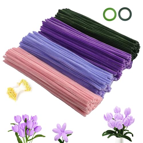 Pfeifenputzer zum Basteln, 400 Stück Pfeifenreiniger Blumen Set,4 Farben Pfeifenreiniger Blumen mit 20 Stück Blumendraht,Geschenkband,Geschenkpapier,Blumen Staubblatt Pfeifenputzer zum Basteln, 400 Stück Pfeifenreiniger Blumen Set,4 Farben Pfeifenreiniger Blumen mit 20 Stück Blumendraht,Geschenkband,Geschenkpapier,Blumen Staubblatt von Gicctyble