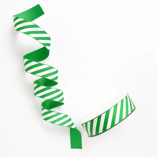 Candy Stripe Ripsband - Grün & Weiß - 22 mm - 3 Meter - nicht verdrahtet, gewebte Kante - Geschenkpapier, Schleifen, Basteln - Giddy Square von Giddy Square