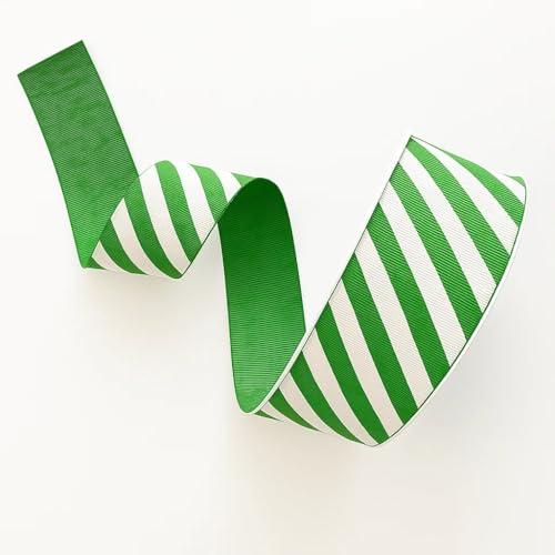 Candy Stripe Ripsband - Grün & Weiß - 38 mm - 3 Meter - nicht verdrahtet, gewebte Kante - Geschenkpapier, Schleifen, Basteln - Giddy Square von Giddy Square