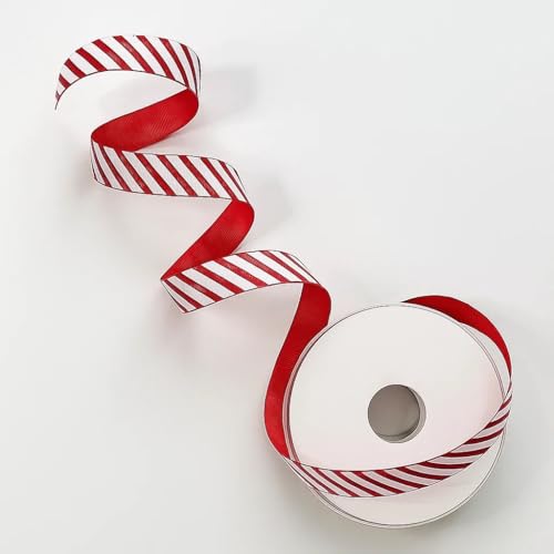 Candy Stripe Ripsband - Rot & Weiß - 22 mm - 1 Meter - nicht verdrahtet, gewebte Kante - Geschenkpapier, Schleifen, Basteln - Giddy Square von Giddy Square