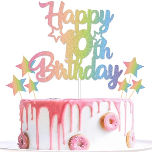 Gidobo 10th Rainbow Birthday Cake Toppers, Pastell Birthday Cake Decorations with Star Pick, Ten Years Old Birthday Party Celebration Decorations for Boys and Girls Gidobo 10th Rainbow Birthday Cake Toppers, Pastell Birthday Cake Decorations with Star Pick, Ten Years Old Birthday Party Celebration Decorations for Boys and Girls von Gidobo