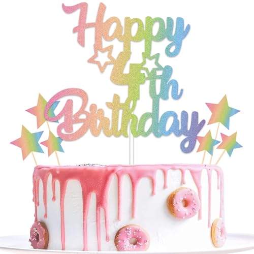 Gidobo 4th Rainbow Birthday Cake Toppers, Pastell Birthday Cake Decorations with Star Pick Four Years Old Birthday Party Celebration Decorations for Boys and Girls Gidobo 4th Rainbow Birthday Cake Toppers, Pastell Birthday Cake Decorations with Star Pick Four Years Old Birthday Party Celebration Decorations for Boys and Girls von Gidobo