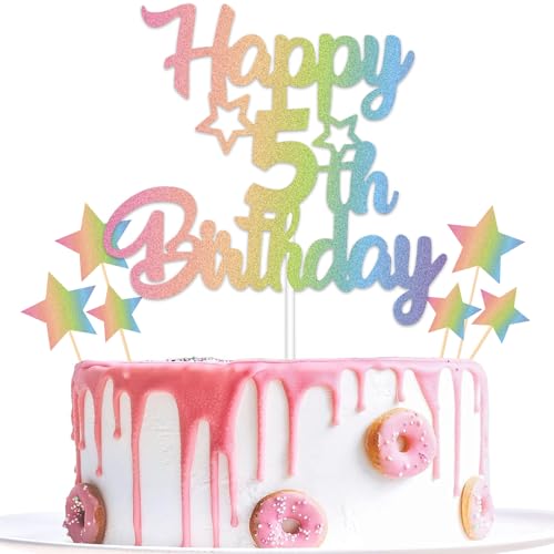 Gidobo 5th Rainbow Birthday Cake Toppers, Pastell Birthday Cake Decorations with Star Pick Five Years Old Birthday Party Celebration Decorations for Boys and Girls Gidobo 5th Rainbow Birthday Cake Toppers, Pastell Birthday Cake Decorations with Star Pick Five Years Old Birthday Party Celebration Decorations for Boys and Girls von Gidobo