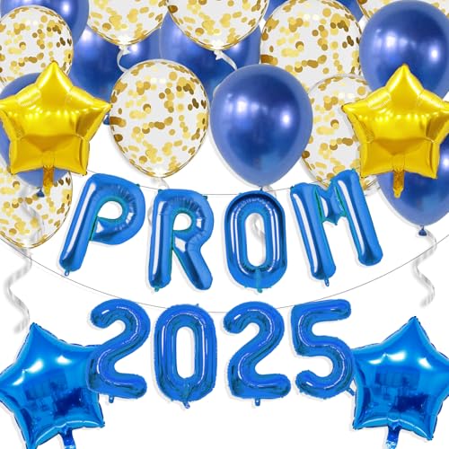 Gidobo Ballballons für Abschlussball 2025, Blau-Goldfolien-Banner mit 16 Latex-Luftballons für Abschlussfeiern 2025, Hochschule, Partyzubehör Gidobo Ballballons für Abschlussball 2025, Blau-Goldfolien-Banner mit 16 Latex-Luftballons für Abschlussfeiern 2025, Hochschule, Partyzubehör von Gidobo
