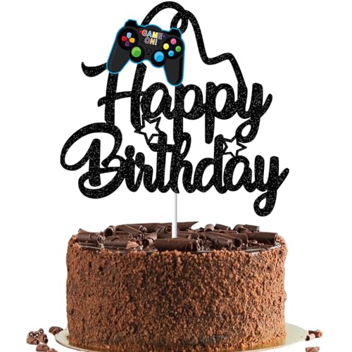 Gidobo Happy Birthday Tortenaufsatz für Jungen, glitzernde Videospiel-Kuchenaufsätze mit Controllern für Geburtstagsparty-Zubehör von Gidobo