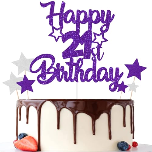 Gidobo Kuchendekoration "Happy 21st Birthday", glitzernde Kuchendekorationen mit Sternen, 21 Jahre alt, Partyzubehör für Frauen von Gidobo