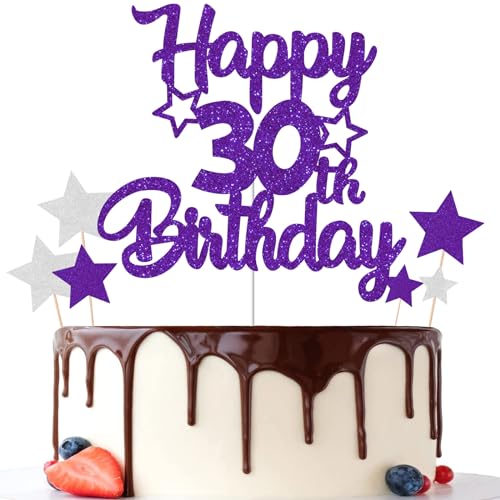 Gidobo Kuchendekoration "Happy 30th Birthday", glitzernde Kuchendekorationen mit Sternen, 30 Jahre alt, Partyzubehör für Frauen von Gidobo