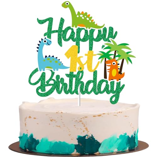 Gidobo Kuchendekoration zum 1. Geburtstag, Dinosaurier-Kuchendekorationen mit Plam, Dschungeltier-Thema, Kuchenspieß für Kinder, Jungen, Mädchen, Geburtstagsparty-Zubehör von Gidobo