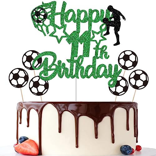 Gidobo Kuchendekoration zum 11. Geburtstag, glitzernde Kuchendekorationen mit Fußball-Thema, elf Jahre altes Fußball-Geburtstagsparty-Zubehör für Jungen von Gidobo