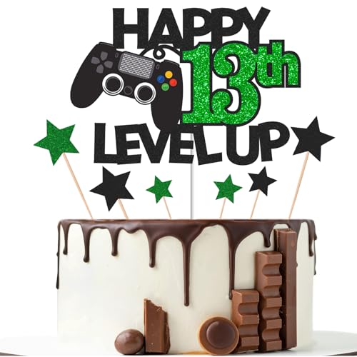 Gidobo Kuchendekoration zum 13. Geburtstag, glitzernde Kuchendekorationen mit Controller-Thema, dreizehn Jahre altes Videospiel, Geburtstagsparty-Zubehör für Jungen von Gidobo