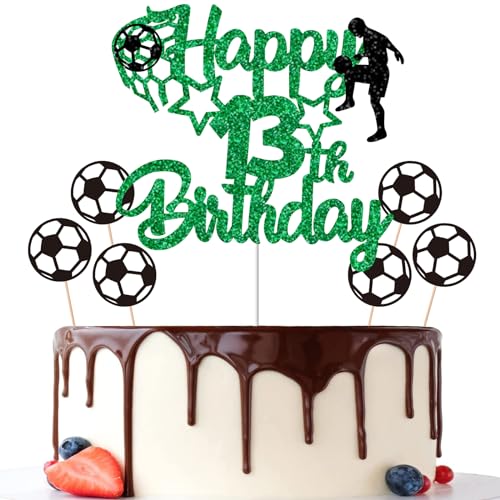 Gidobo Kuchendekoration zum 13. Geburtstag, glitzernde Kuchendekorationen mit Fußball-Thema, 13. Geburtstag, Partyzubehör für Jungen von Gidobo
