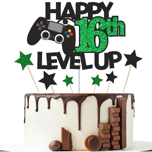 Gidobo Kuchendekoration zum 16. Geburtstag, glitzernde Kuchendekorationen mit Controller-Thema, sechzehn Jahre altes Videospiel, Geburtstagsparty-Zubehör für Jungen von Gidobo