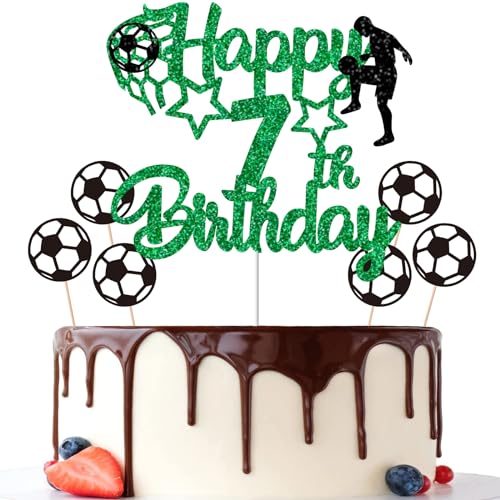 Gidobo Kuchendekoration zum 7. Geburtstag, glitzernde Kuchendekorationen mit Fußball-Thema, 7 Jahre alt, Fußball-Geburtstagsparty-Zubehör für Jungen von Gidobo