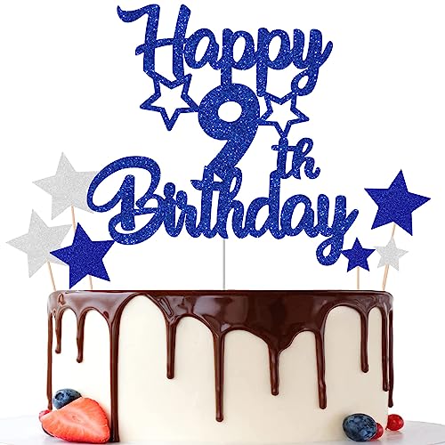 Gidobo Kuchendekoration zum 9. Geburtstag, blaue glitzernde Kuchendekorationen mit Sternen, 9. Geburtstag, Partyzubehör für Jungen und Mädchen von Gidobo