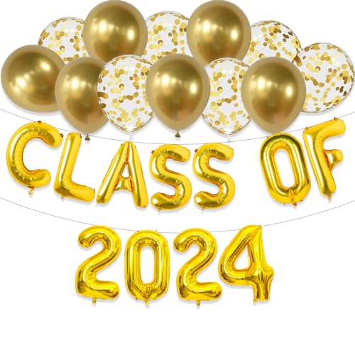 Gidobo Luftballons, Klasse 2024, Gold, 40,6 cm, Folienballons, Banner für Abschlussfeiern 2024, College, High School, Partyzubehör Gidobo Luftballons, Klasse 2024, Gold, 40,6 cm, Folienballons, Banner für Abschlussfeiern 2024, College, High School, Partyzubehör von Gidobo